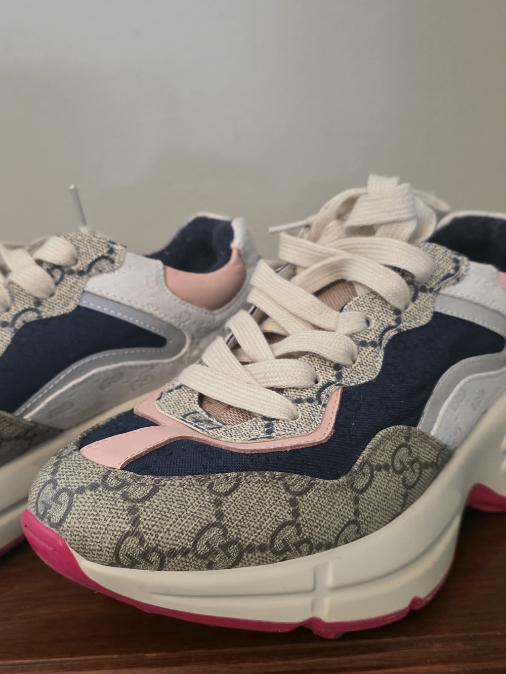Monogram Platform Sneakers in Navy, Pink & Gray - Picture 1 of 7
